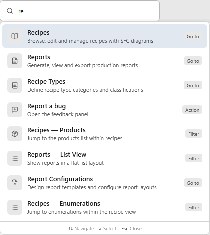 Search with results for recipes and reports
