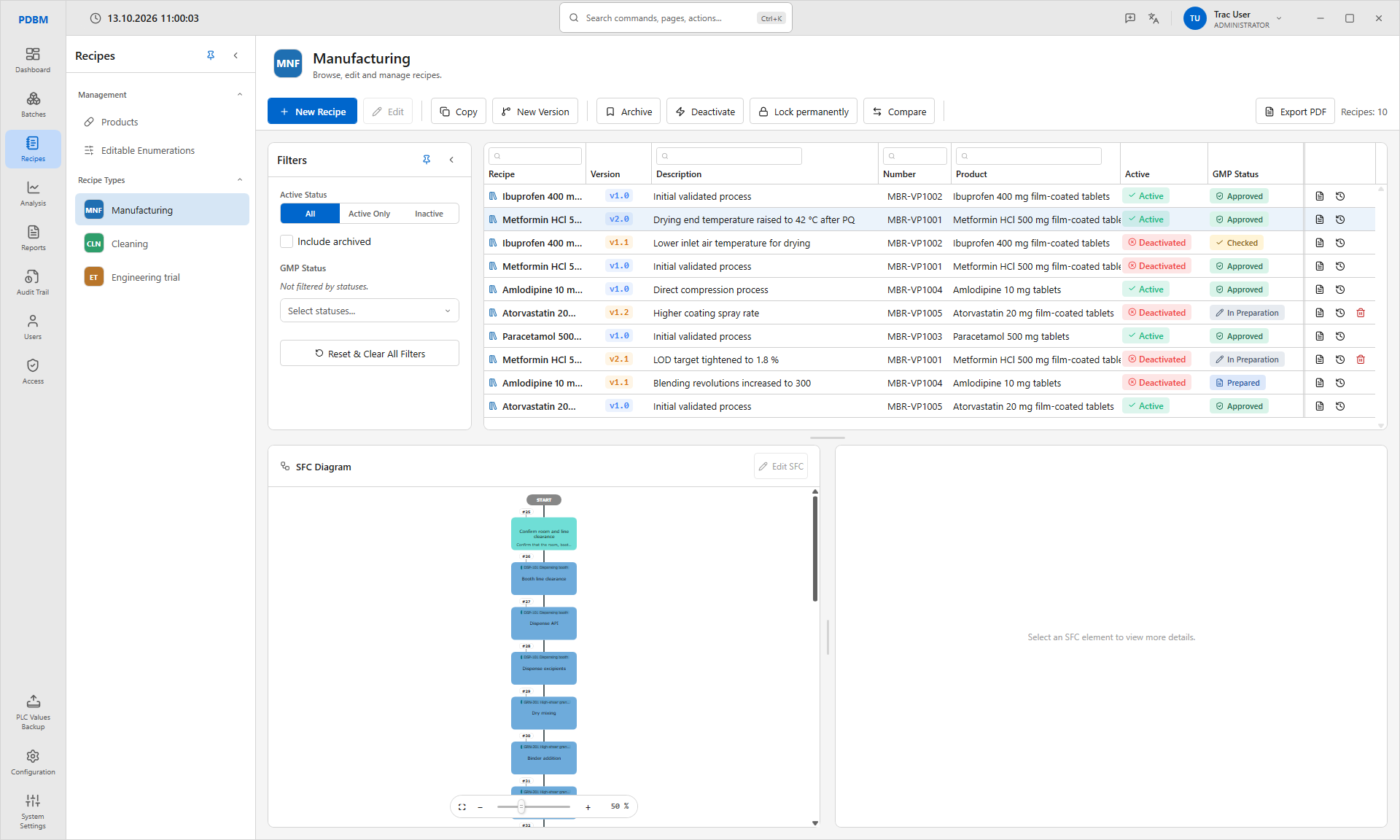 Recipes module in the light theme